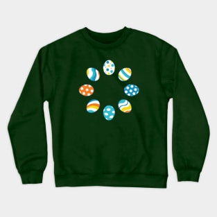 Eggs | Yellow Orange Blue | Stripes | Dots | Clouds | Dark Green Crewneck Sweatshirt